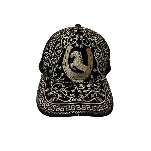 Unbranded Other - Horse Caballo Black Silver Traditional Charro Trucker Hat Cap